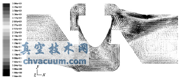 閥軸對稱面的速度矢量圖
